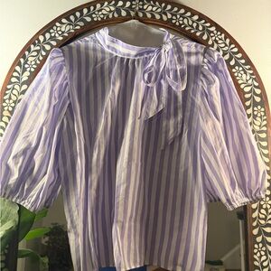 Ann Taylor Lavender and White Blouse